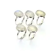 WHOLESALE 5PC 925 SOLID STERLING SILVER WHITE RAINBOW MOONSTONE RING LOT m830