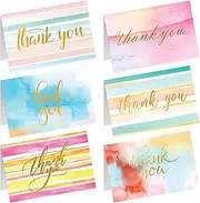48 All Occasion Thank You Cards with envelopes, Assorted Blank Note Cards, 6 Watercolor Design, 4x6 inches Blank Stationary Thank You Cards with Envelopes Set