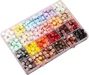 AIMALL 600 PCS Sealing Wax Beads Metallic Mix, Macaron & Blue Colours, 24-Grid Box for Wax Seal Stamp, Envelope Seals, Invitations, DIY Crafts, Candle Warmer Use