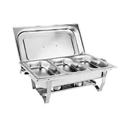 Alston 9L 3x3L Bain Marie Bow Food Buffet Warmer Pan Chafing Dish Stainless Steel Catering Warmer Set with Trays Lid Fuel Holder Party Banquet Dining