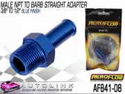 AEROFLOW MALE NPT TO BARB STRAIGHT ADAPTER 3/8" TO 1/2" - BLUE FINISH AF841-08