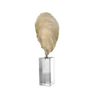 Belle Oyster Polyresin Sculpture On Crystal Stand 39cm Large - Natural