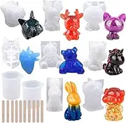 EuTengHao 20Pcs 3D Animal Resin Molds Tools Set Includes 8 Resin Casting Molds Large Clear Epoxy Silicone Molds 2 Measurement Cup 10 Wood Sticks for Resin Craft DIY