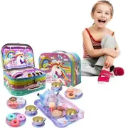 Children Unicorn Tea Party Set 41 Pcs with Pretend Dessert Toys Carrying Case