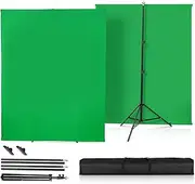Green Screen with Stand，Heorryn 2x1.5M Greenscreen Chromakey Background with Photography Support Stand Kit for Photoshoot Stream Gaming Photo Video Recording