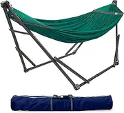 Tranquillo Foldable Hammock Stand, Collapsible Camping Hammock and Stand Set, 600 lbs Capacity Double Hammock Stand for 2 Persons, Premium Steel Stand and Breathable Polyester Hammock Net, Peacock