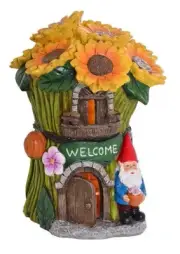 1PK Garden Gnome Sunflower Solar Garden Statue Ornament Decor 16x17x21cm