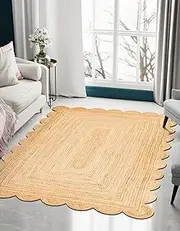 [Aizza Trends] Indian Handmade Braided Jute Scalloped Design Area Rug-Floor Carpet Rug-Bed Side Runner Rug-Doormat Rug - 4 x 10 Feet (120 cm x 300 cm)