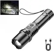 Rechargeable flashlights1500L Tactical Flashlight,Adjustable Focus LED Flashlight, 3 Lighting Modes, Long Battery Life,IPX5 Waterproof,Small Bright Flashlight for Home,Power Cuts,Emergency,Camping