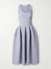 [Self-Portrait] Self-Portrait - Crystal-embellished Ribbed Stretch-knit Midi Dress - Blue - large large Blue