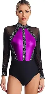 [iEFiEL] Women Adult Figure Skating Jumpsuit One Piece Gymnastics Leotards Tops Stretchy Dance Bodysuit