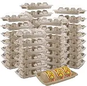 GBACHOOSE 50PCS Disposable Taco Holders with 3 Dividers, Premium Paper Taco Plates with Dividers Taco Stands for 3 Tacos, Fiesta Taco Tray Holder Disposable Taco Holders for Party