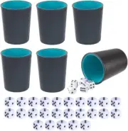 Leather Dice Cup, Quite Felt-Lined Interior, 6 Shaker Cups and 30 Dot Dices, ...