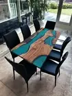 Blue Epoxy resin Table, Wood Table, Coffee Table handmade Furniture
