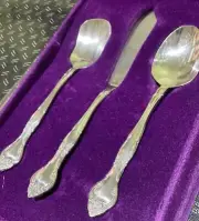 VINTAGE Oneida silver plate sugar spoon, jam spoon and butter knife Conserve Set