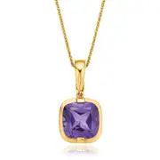 9ct Yellow Gold Cushion Cut 8mm Amethyst Enhancer Pendant