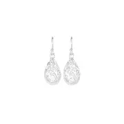 Silver Pear Filigree Hook Drop Earrings