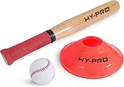 Hy-Pro Baseball Softball Rounders Play Set with 18-Inch Wooden Bat Ball Cones and Carry Bag for Kids and Family Fun