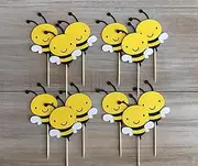 Confetti! 12Pcs Bumble Bee Cupcake Toppers Oh Babee Cupcake Picks Multi Layer Honey Bee Cupcake Picks for Baby Shower Birthday Party Decorations Supplies