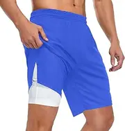 [ZZXXB] Dark Blue Athletic Shorts for Men with Pockets 2 in 1 Quick Dry Running Shorts