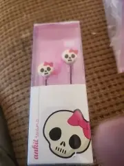 New Ankit Toons Lady Skull Pink Bow Earbuds