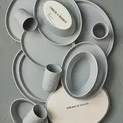 [Stone Lain] by Mercer Oval Stoneware 16-Piece Dinnerware Set, Light Grey