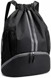 Oziral Drawstring Backpack Water Resistant String Bag Gym Sports with Shoe Compartment Side Mesh Pockets for Women Men