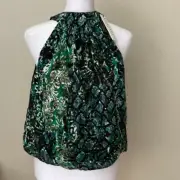 NWT Alice + Olivia Green Black Snake Print Halter Top Cropped Size Small