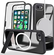 Cavor for iPhone SE 2020/ SE 2022 Case iPhone 7/8 Case Full Body Protective Case with Kickstand and Built-in Screen Protector Clear TPU PC Bumper Support Magsafe Charging Shockproof Phone Cover-Black