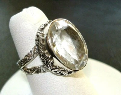 AB Crystal Clear Quartz .925 Sterling Silver Bali-Style One-of-a-Kind Ring 5.5