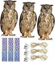 Yardwe Bird Deterrent Owl Decoration Fake Owl Decoy Rotating Garden Ornament 3 Sets for Yard