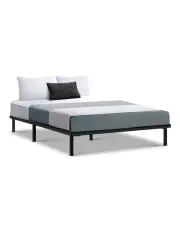 [Artiss] Metal Bed Frame Double Size Wooden Black