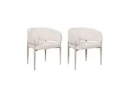 HomeStar Set of 2 Daphne Fabric Kitchen Dining Armchair Metal Legs Cream