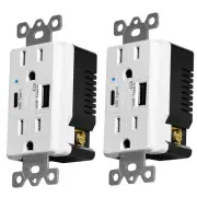 USB Type C Wall Outlet 4.2A Dual High Speed Receptacle Plug TR UL w/Cover 2 Pack