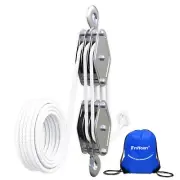Block and Tackle 1100 Lbs, 2200 LBS Breaking Strength Heavy Duty Pulley, 50 Ft R