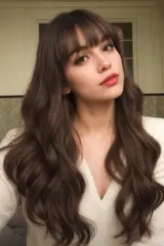 Brown Wig with Bangs for Women Long Wavy Curly Wigs Synthetic Hair Wig for Gi...