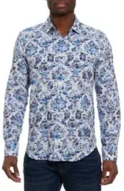 Robert Graham Men's Dennhoff Linen Blend Long Sleeve Sport Shirt