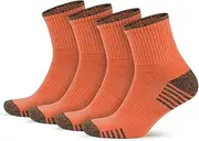 [GoWith] 4 Pairs Unisex Cotton Cushioned Crew Socks, Moisture-Wicking Lightweight Athletic Striped Golf Socks for Men & Women, Orange, Medium, Model: 3502, Orange - 4 Pairs