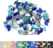 Mr. Fireglass Blended Reflective Fire Glass for Fire Pit Fireplace and Landscaping, 10 Pounds 1/4 Inch Mixed Colored High Luster Fireglass Rocks for Outdoor＆ Indoor Aqua Blue+Cobalt Blue+Platinum