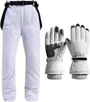 [GDDO] N/A Men Women Pant Waterproof Breathable Hardwearing Warm Touch Lined Ski Snowboard Salopette Trousers with Integrated,White,XL