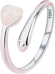 [Generic] Sterling Silver Opal Ring for Women Adjustable Moonstone Ring 925 Silver Boho Ring Opal Rings for Women Engagement Wedding Ring for Her Moon Stone Ring Women's Statement Ring, Sterling Silver, Opal