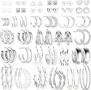 [Sanfenly] 36-38 Pairs Gold Earrings Set for Women Girls Boho Drop Dangle Earrings Pack Fashion Pearl Multipack Statement Earrings Bulk Acrylic Hoop Earrings