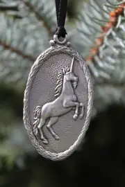 Hastings Pewter Lead Free Pewter Unicorn Ornament oval fantasy gift Mythical NEW