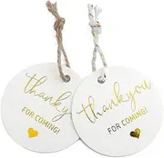 joycraft 100Pcs Thank You for Coming Tags, White High-end Kraft Paper Tags with String, Round Gold Foil Favors Labels, Personalized Gift Tags for Baby Shower, Bridal Shower, Party Gift Wrapping(2")