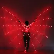 Belly Dance LED Wings Props 360 Degrees LED Shining Wings Girls Dance Wings Angle of Opening Dancer Props Wings No Sticks (Color : Red)