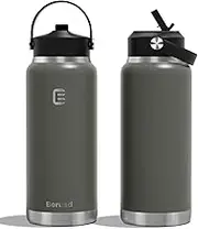Berusd 1L Insulated Water Bottle, Leak Proof Straw Lid, Stainless Steel Vacuum Insulated Water Bottle, Wide Mouth Bottle with Flex Cap, Double Walled Travel Cup Thermo Bottle Mug Drink Flasks, Stone