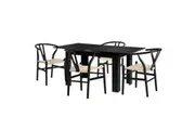 Oikiture 160cm Extendable Dining Table with 4x Hans Wegner Dining Chairs Black