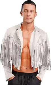[Jugaoge] Western Cowboy Suede Jacket Men Traditional Buckskin Native American Fringe Jacket Coat
