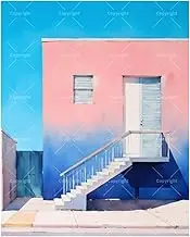 TAOPAOLAB Modern Housefront Paint by Numbers Kit for Adults - DIY Pink and Blue Building Painting on Canvas 16x20In, Acrylic Paint Set, Suitable for Beginners, Art for Home Decoration or Gifts