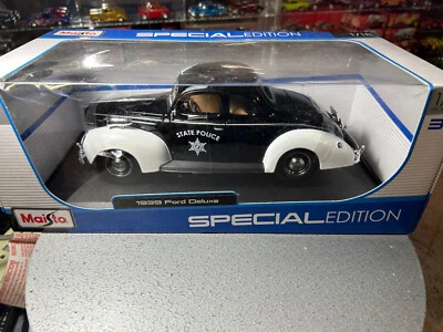 1939 Ford Deluxe Coupe Diecast Car Black * State Police 1/18